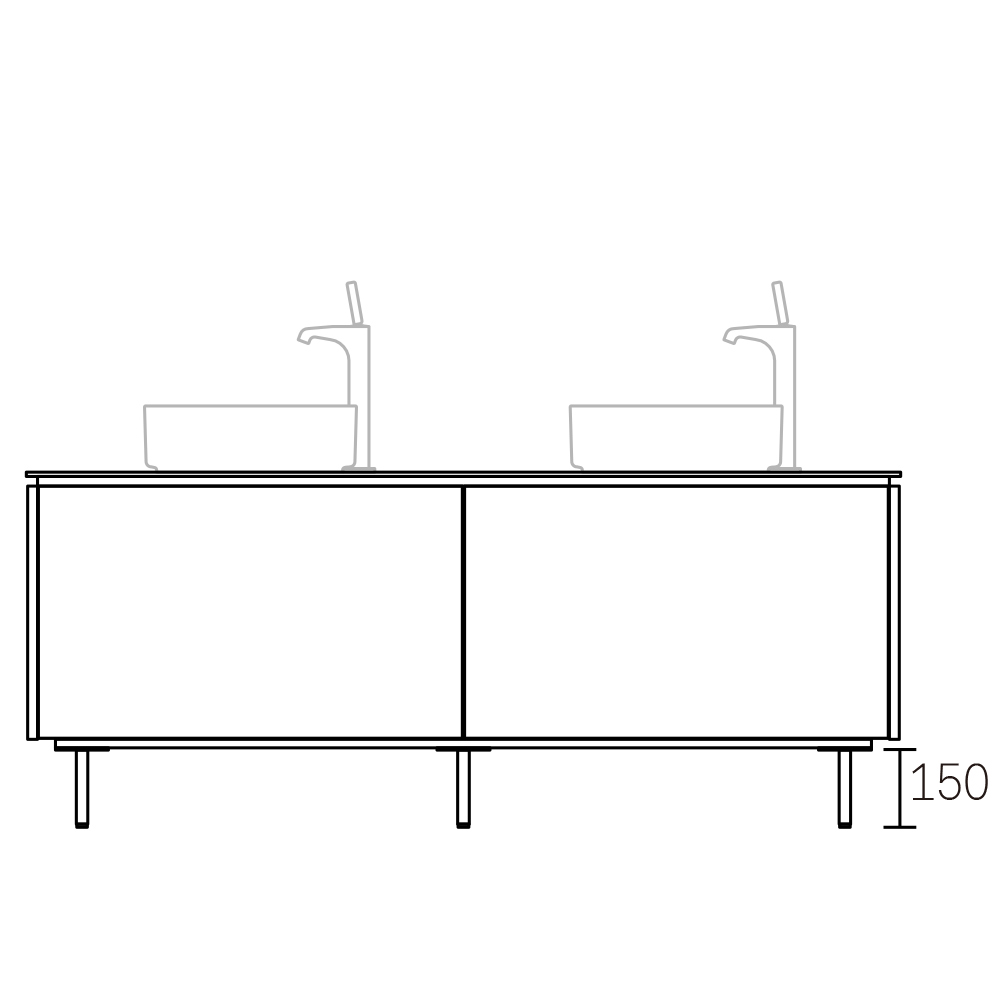 ASSEMBLAGE　キャビネットセット1650mm　引き出しタイプ(洗面ボウルダブル)　天板:ダナエ　扉:ディムグレー　脚部:ブロンズ　H:150