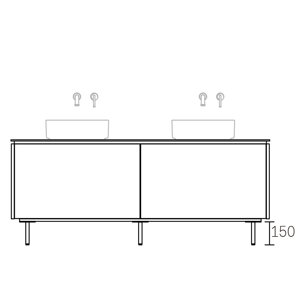 ASSEMBLAGE　キャビネットセット1650mm　引き出しタイプ(洗面ボウルダブル)　天板:シリウス　扉:スモーキーベージュ　脚部:マットブラック　H:150