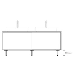 ASSEMBLAGE WHITE キャビネットセット1650mm　引き出しタイプ(洗面ボウルダブル)　脚部:マットブラック　H:150
