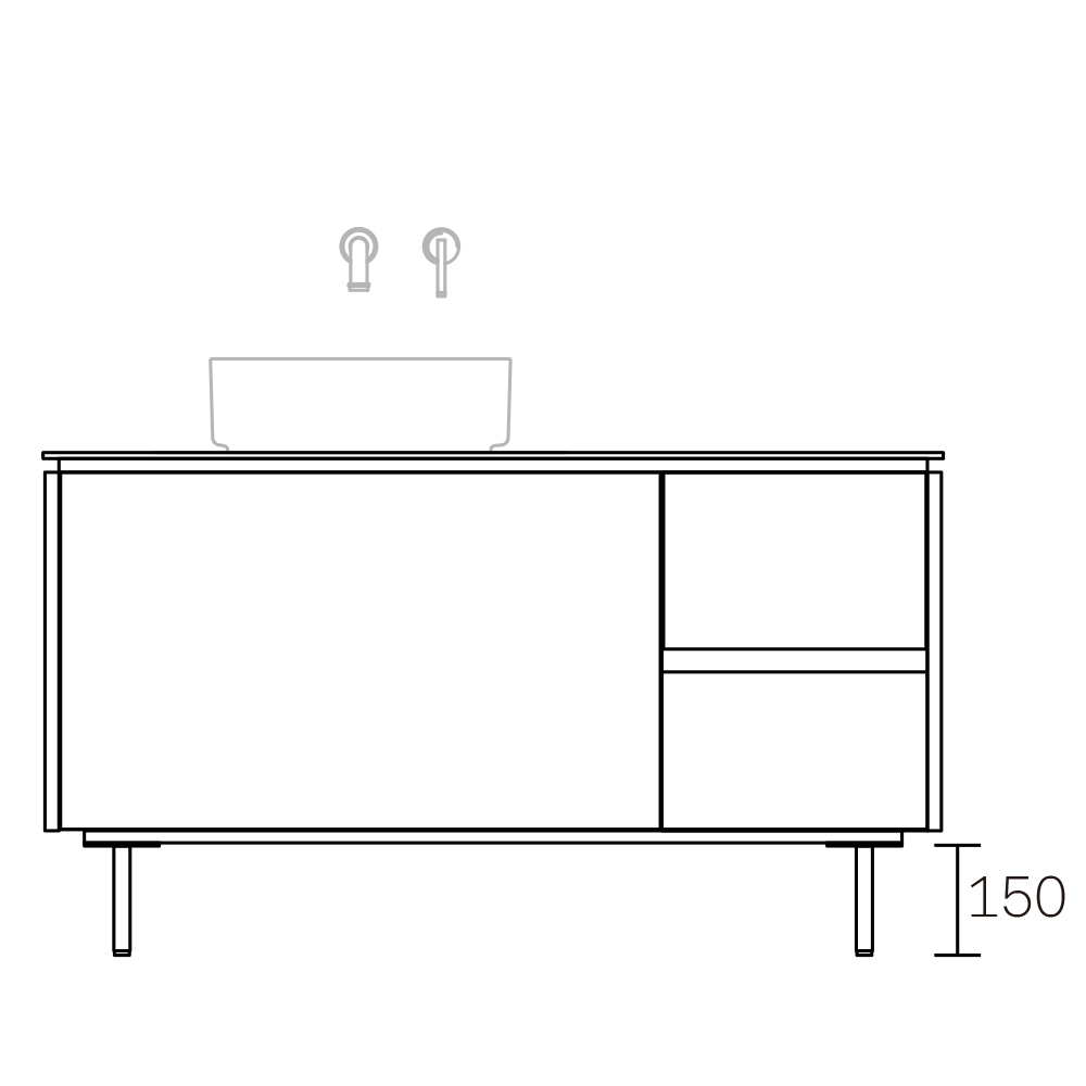 ASSEMBLAGE キャビネットセット1200mm(洗面ボウル左/壁付け水栓タイプ) 天板:シリウス/扉:スモーキーベージュ/脚部(H150mm):マットブラック