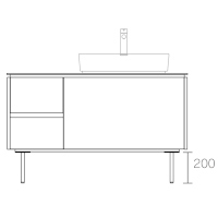 ASSEMBLAGE キャビネットセット1200mm(洗面ボウル右インセットタイプ) 天板:ダナエ/扉:スモーキーベージュ&オークウッド/脚部(H200mm):マットブラック
