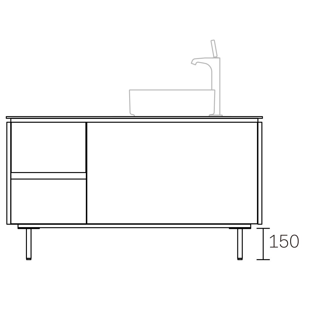 ASSEMBLAGE キャビネットセット1200mm(洗面ボウル右/水栓アウトセットタイプ) 天板:ダナエ/扉:ウィロー/脚部(H150mm):クロム