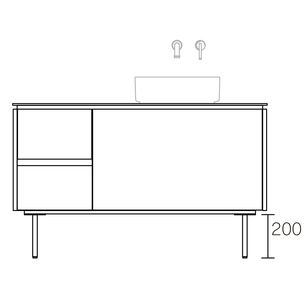 ASSEMBLAGE キャビネットセット1200mm(洗面ボウル右/壁付け水栓タイプ) 天板:シリウス/扉:ウィロー/脚部(H200mm):クロム