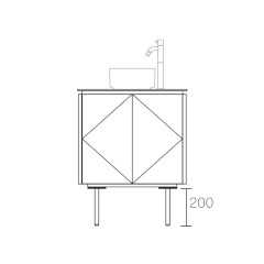ASSEMBLAGE MINI キャビネット600mm (水栓アウトセット取付穴径35mm) 天板:SILVER 扉:オークウッド 脚:クロム H200mm