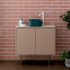 ASSEMBLAGE MINI キャビネット750mm (水栓アウトセット取付穴径25mm) 天板:SILVER 扉:スモーキーベージュ 脚:クロム H200mm