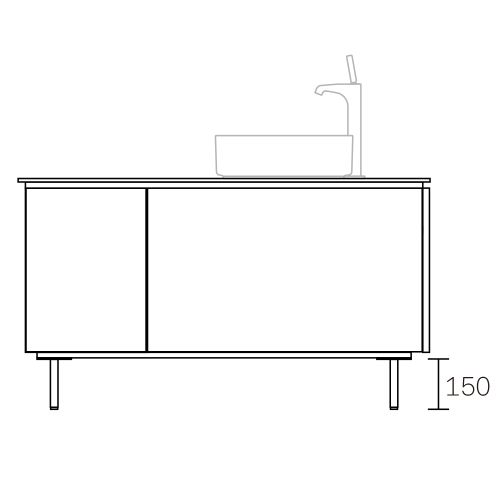 ASSEMBLAGE WHITE キャビネットセット1200mm　2段扉タイプ(洗面ボウル右)　脚部:クロム　H:150