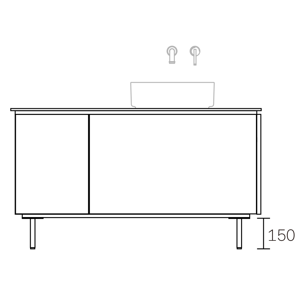 ASSEMBLAGE WHITE キャビネットセット1200mm　2段扉タイプ(洗面ボウル右)　脚部:ブロンズ　H:150